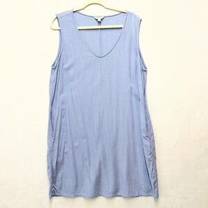 Orvis Sleeveless Linen Blend Dress Womens XXL Blue Pockets Coastal Beach